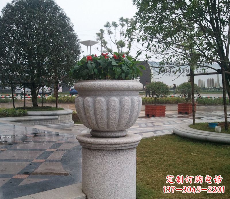安徽别墅景观大理石花盆石雕 (2)
