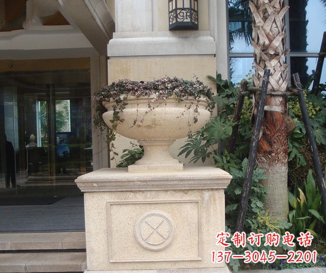 安徽别墅景观大理石花盆石雕 (6)