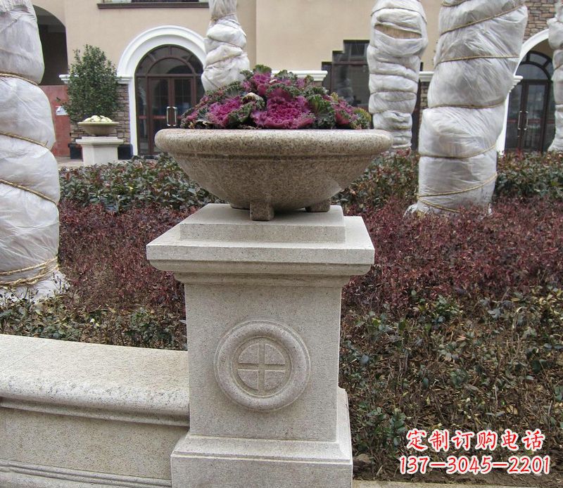 安徽别墅景观大理石花盆石雕_2