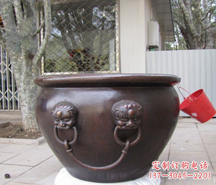 安徽别墅招财水缸铜雕塑摆件 (2)