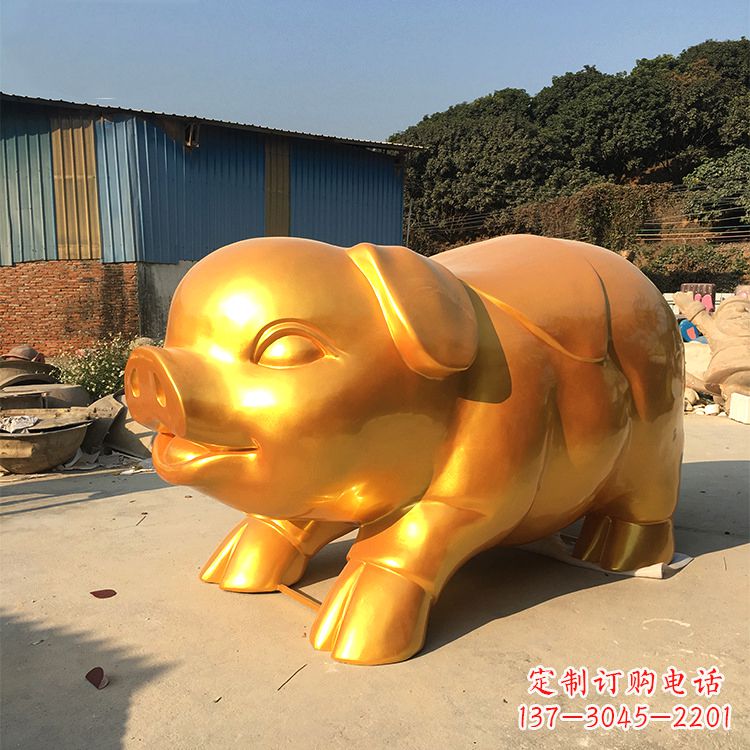 安徽玻璃钢大型漆金猪仔雕塑-大型商场美陈动物雕塑