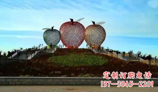 安徽不锈钢城市彩色镂空苹果雕塑