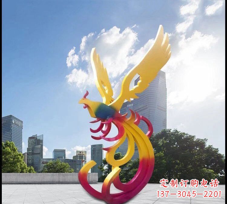 安徽不锈钢抽象彩色凤凰雕塑