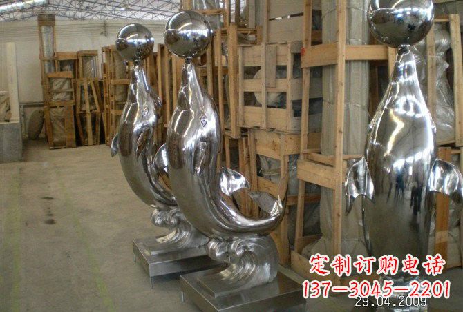 安徽不锈钢抽象海豚顶球雕塑
