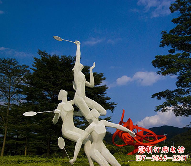安徽不锈钢羽毛球雕塑精美线条展现体育热情