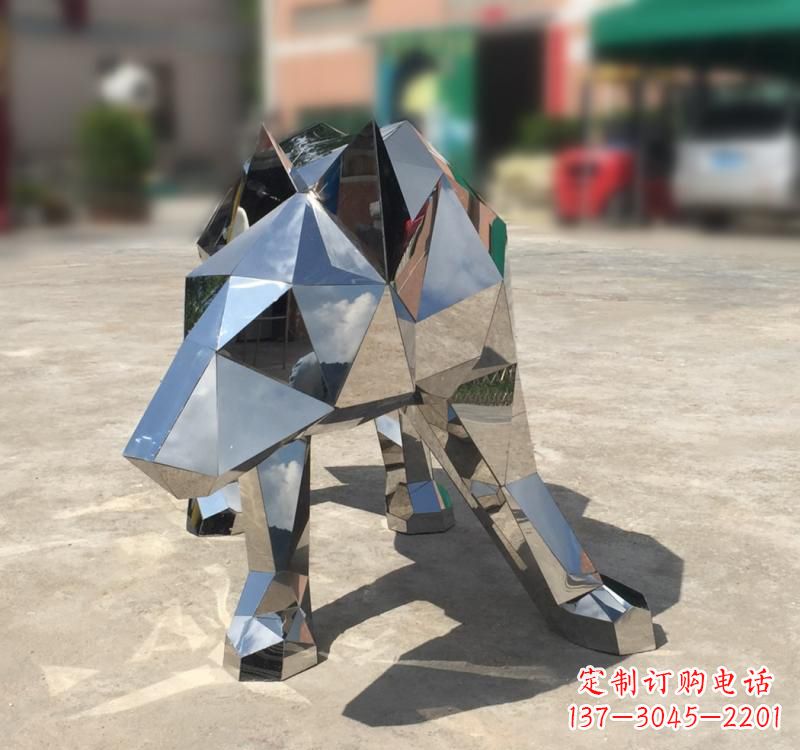 安徽不锈钢园林动物几何狼雕塑