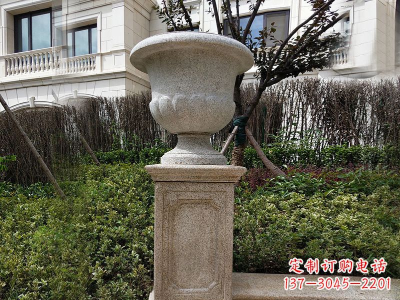 安徽大理石花钵小区花盆石雕艺术品