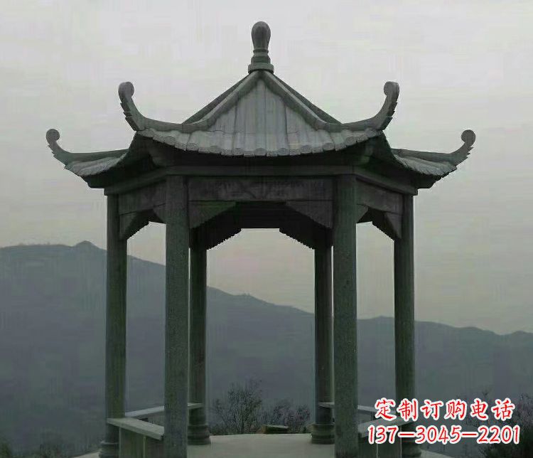 安徽考究工艺,奢华大理石六角凉亭雕塑