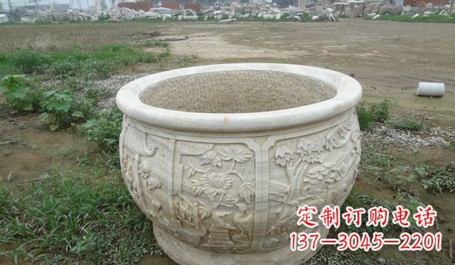 安徽大理石鸳鸯花盆雕塑