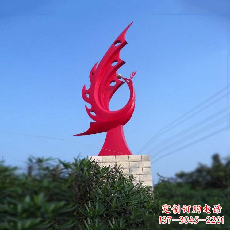 安徽大象红色凤凰不锈钢雕塑-城市动物标识景观雕塑