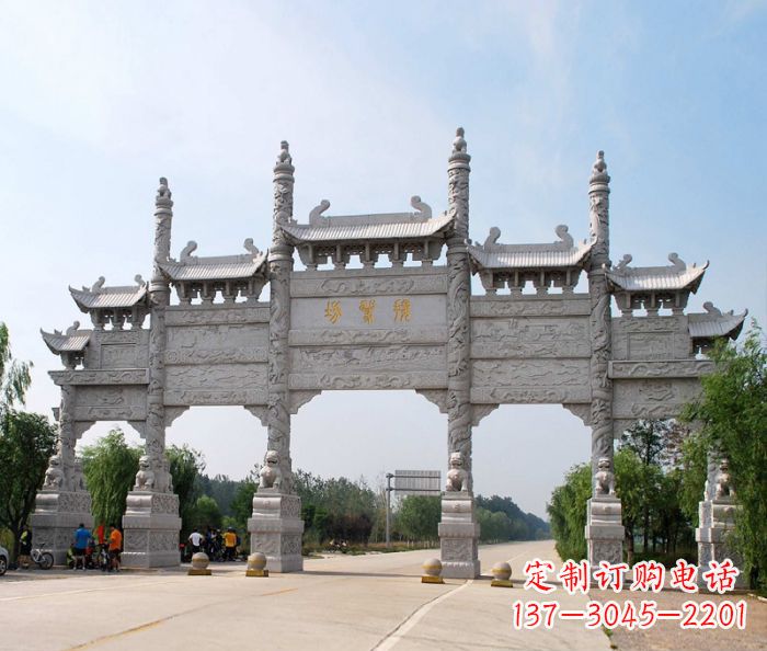 安徽大型五门道路石雕牌坊定制