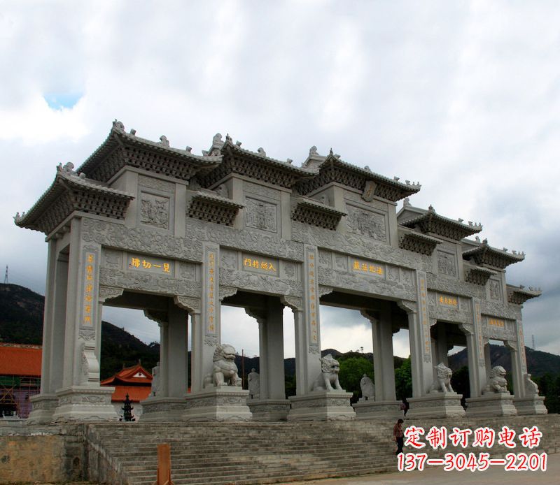安徽具有传统文化特色的大型五门石雕牌楼雕塑