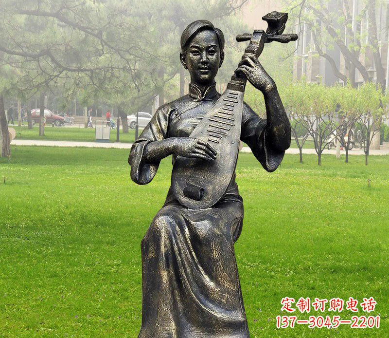 安徽高质量青铜人物弹琵琶雕塑