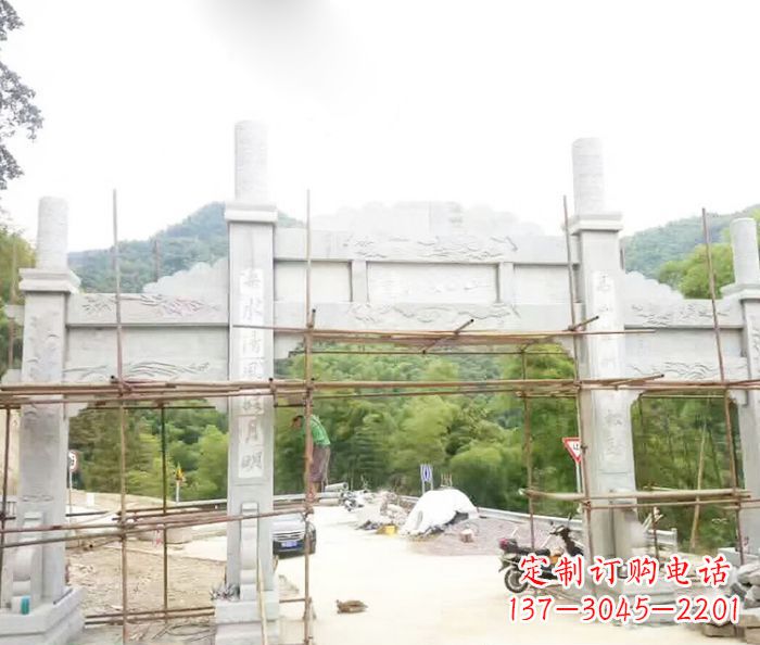 安徽道路三门牌坊石雕 (3)