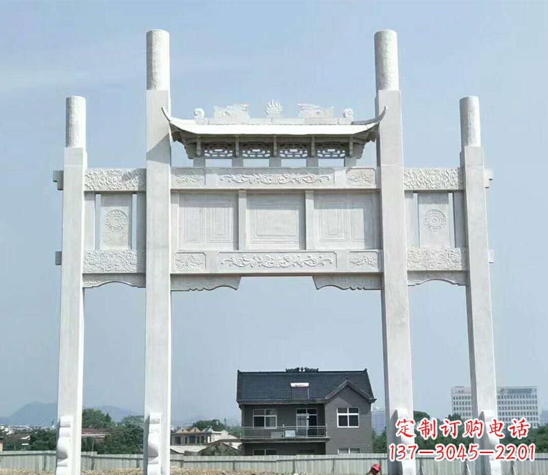 安徽道路三门牌坊石雕 (4)