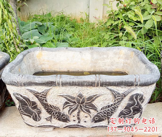 安徽精美方形荷花鲤鱼石雕塑