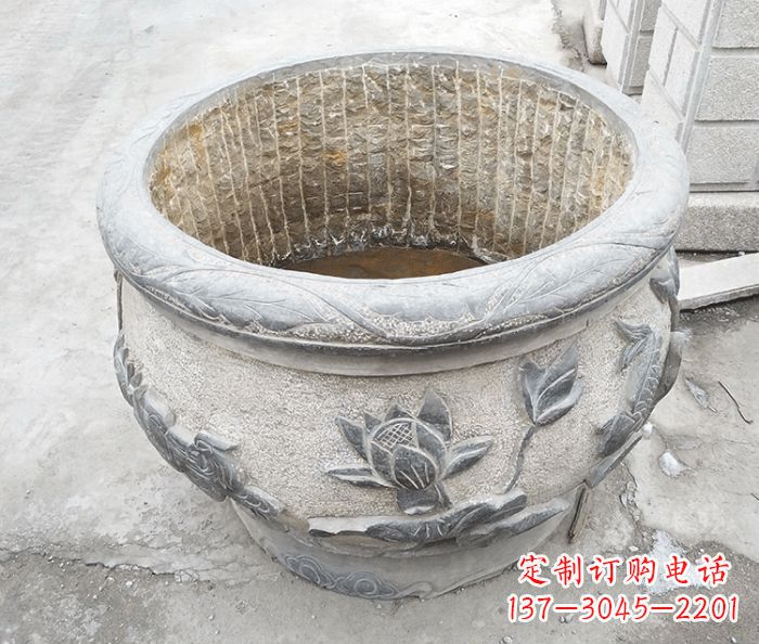 安徽仿古荷花鲤鱼雕塑石水缸