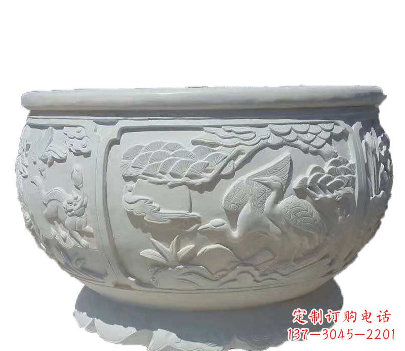 安徽精美仿古鱼缸石雕花盆雕塑