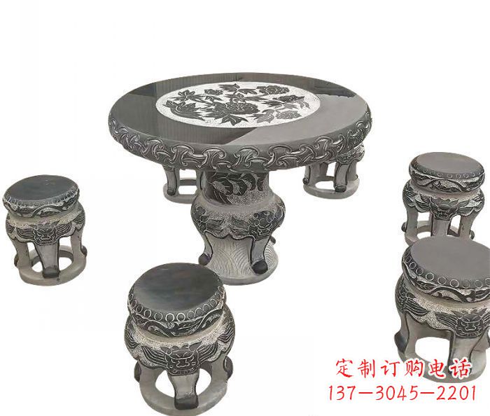 安徽仿古圆形石桌凳雕塑