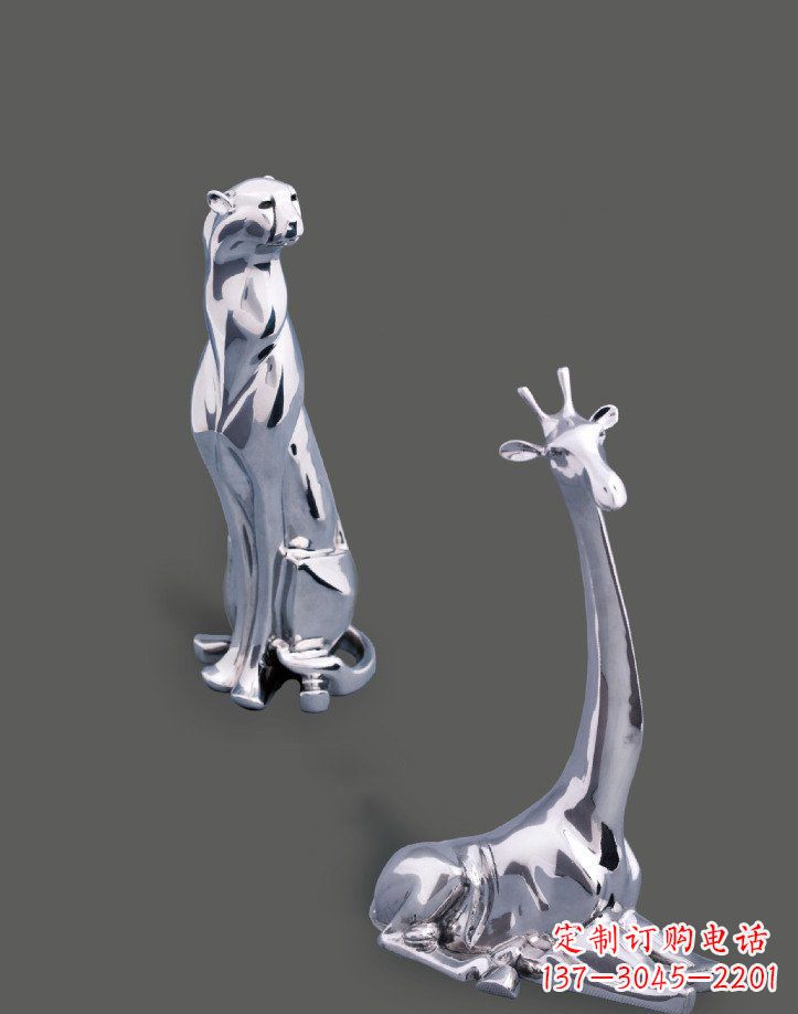 安徽公园不锈钢豹子长颈鹿动物雕塑