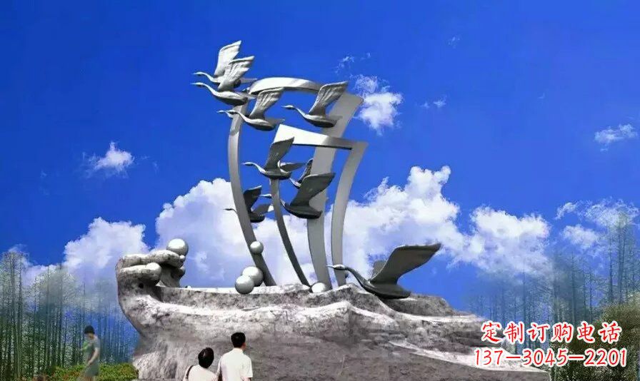 安徽艺术家手工制作的不锈钢飞翔天鹅雕塑