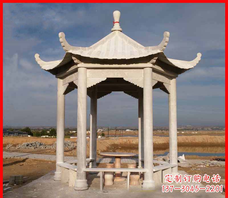 安徽公园大理石六角石雕凉亭 (2)
