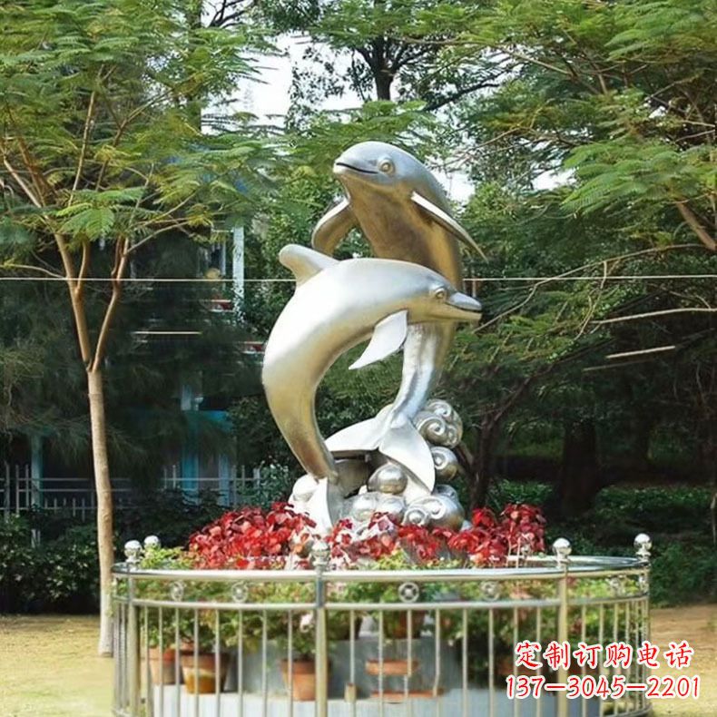 安徽公园动物海豚不锈钢景观雕塑