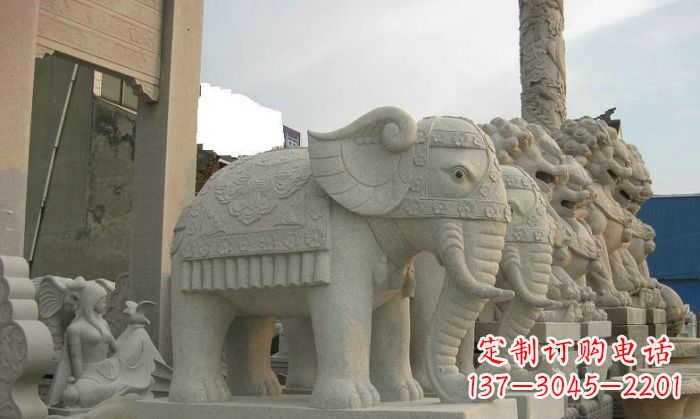 安徽公园动物招财大象石雕 (2)