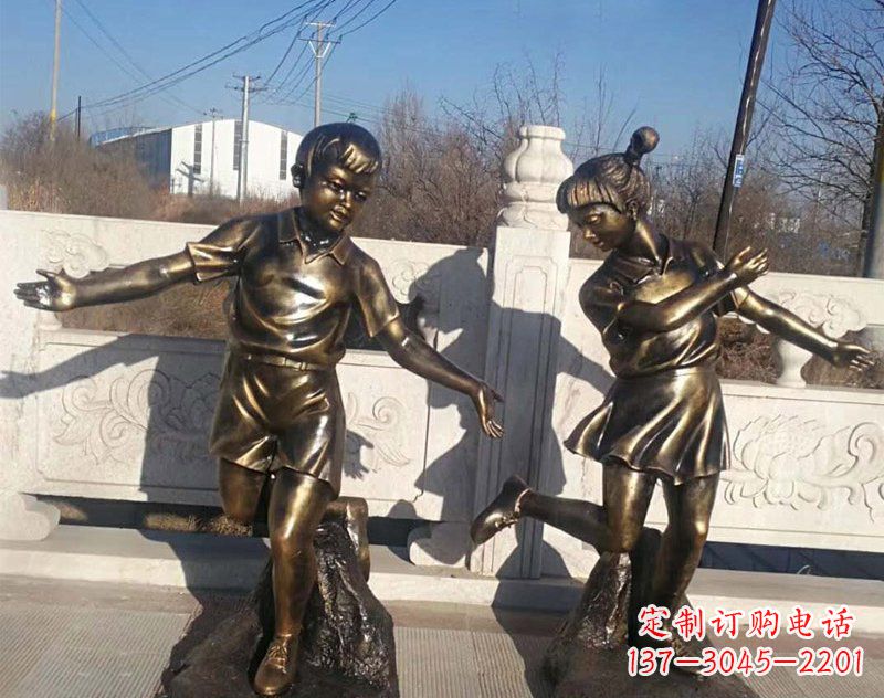 安徽公园景观编花篮儿童铜雕