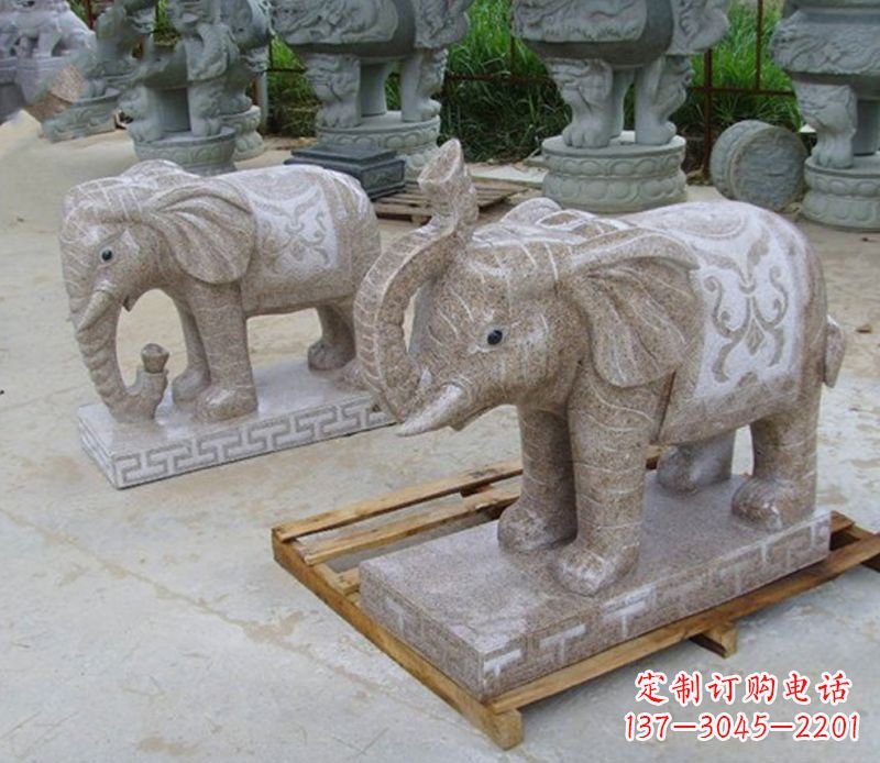 安徽公园景观大理石大象石雕 (2)
