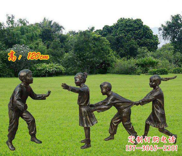 安徽公园玩老鹰捉小鸡的儿童小品铜雕 (2)