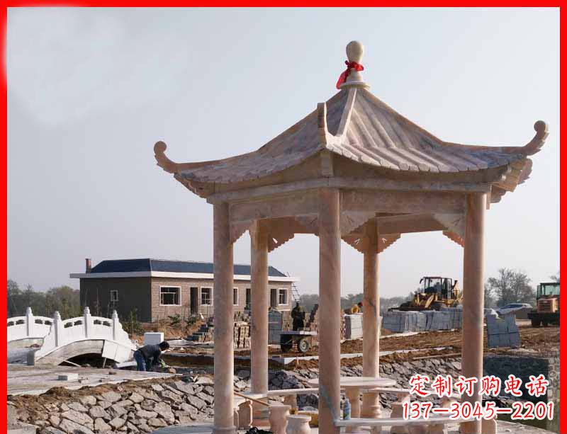 安徽红六角石凉亭雕塑
