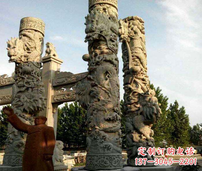 安徽广场景观大理石龙柱石雕