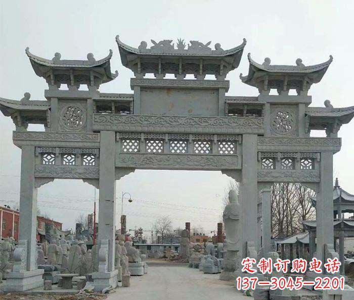 安徽三门牌坊石雕,精美汉风石雕装饰景区