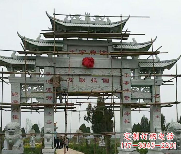 安徽传承古艺三门牌坊石雕