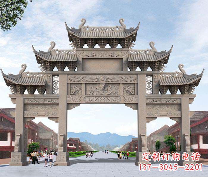 安徽景区三门石雕牌楼——精美雕塑定制