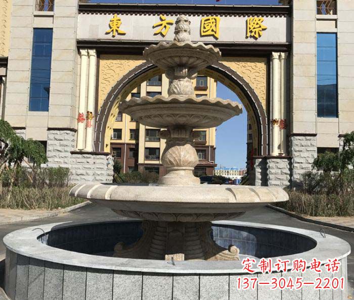 安徽三层欧式喷泉石雕，为小区增添质感