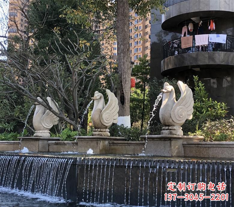 安徽石材喷水鹅 园林动物石雕景观摆放 水池石天鹅