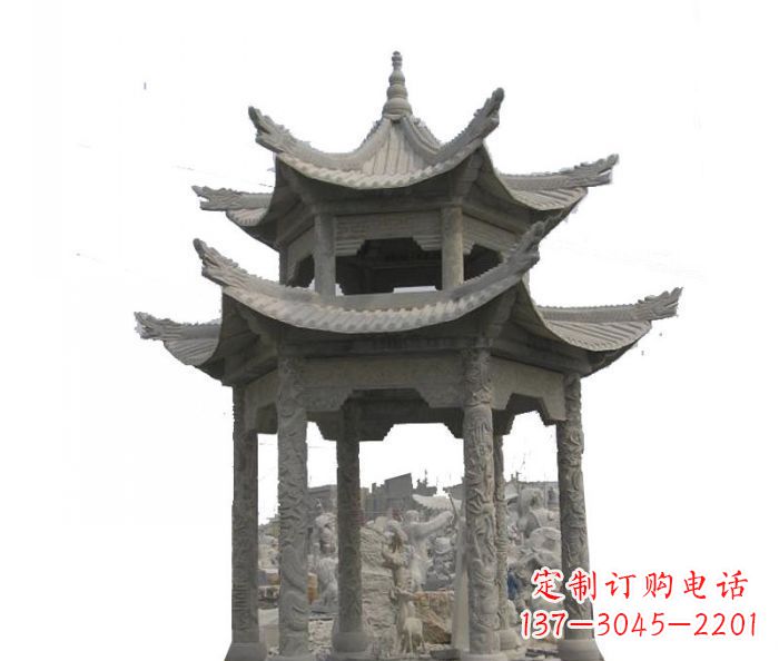 安徽双层仿古石雕凉亭 (2)
