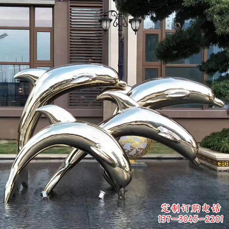 安徽水景不锈钢海豚雕塑-城市广场创意动物雕塑