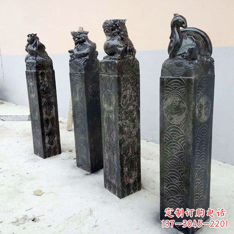 安徽四方神兽青石仿古栓马柱