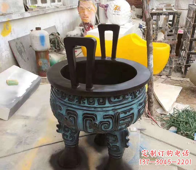 安徽寺庙圆型铜雕香炉