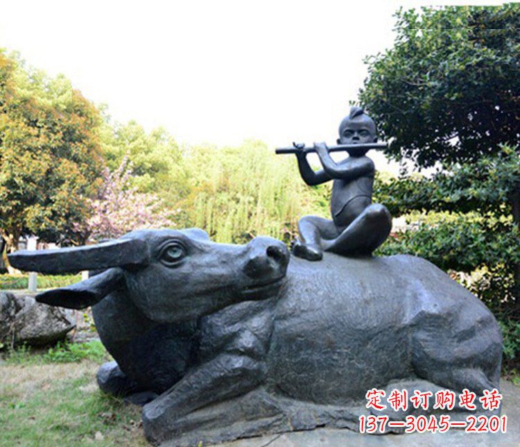 安徽铜雕园林牧童骑牛景观摆件