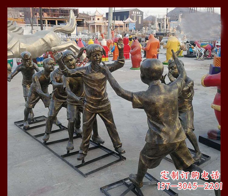 安徽玩老鹰捉小鸡的儿童铜雕