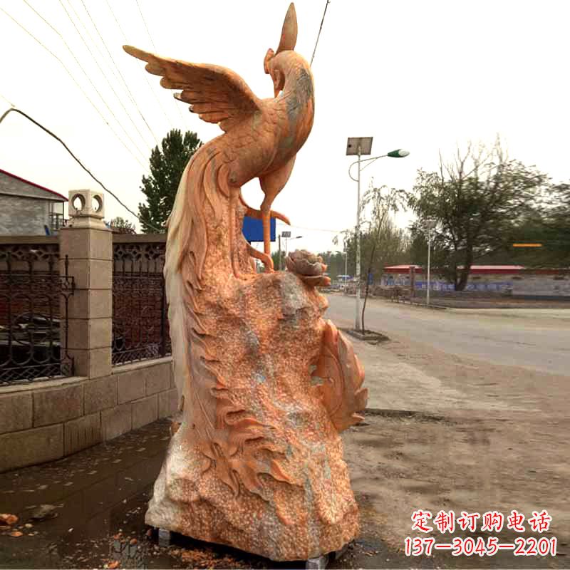 安徽晚霞红大理石瑞鸟凤凰雕塑