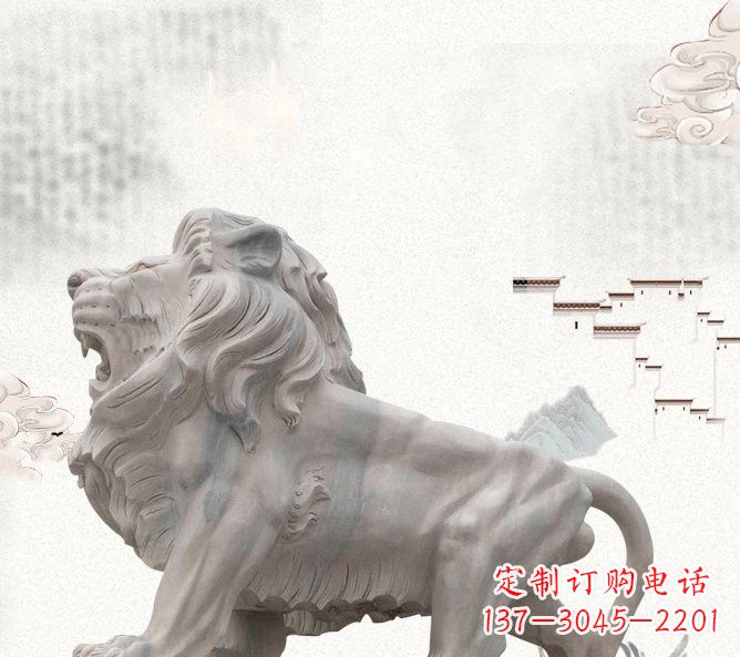 安徽晚霞红公园动物仿真狮子石雕