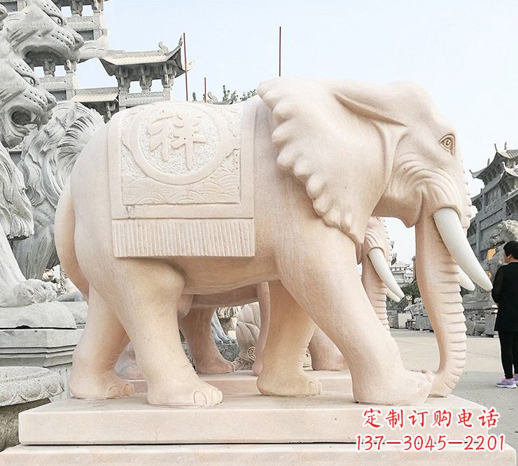 安徽晚霞红吉祥如意大象石雕
