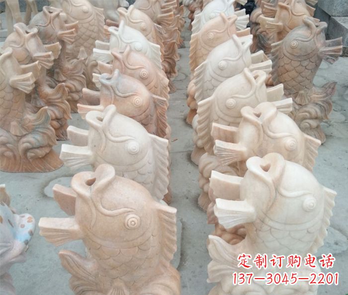 安徽晚霞红喷水鲤鱼公园石雕 (2)