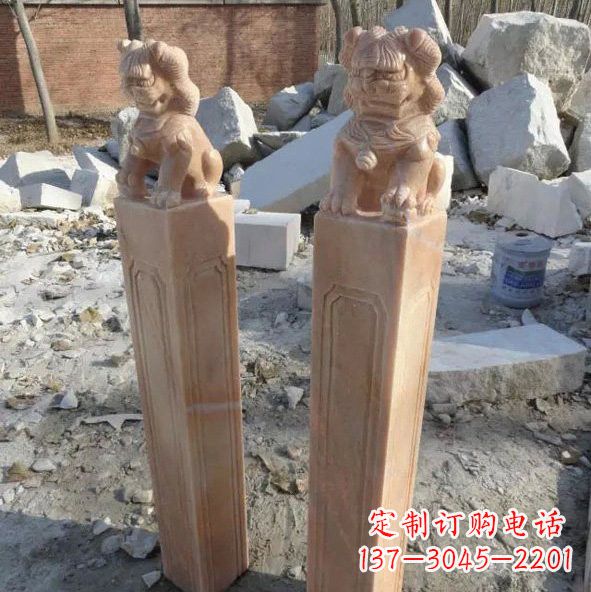 安徽晚霞红狮子拴马桩