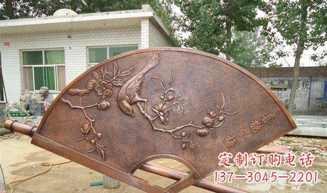 安徽喜鹊登梅扇子景观铜浮雕